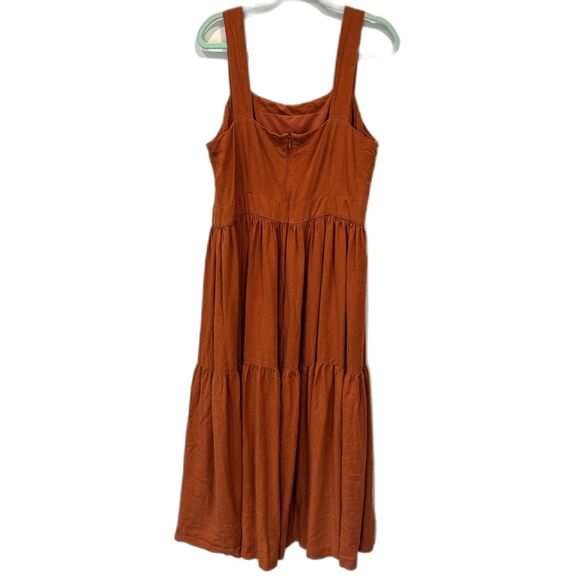Ann Taylor Midi Dress Tiered Linen Sleeveless Rust Orange Women sz 14 Casual - Picture 10 of 11